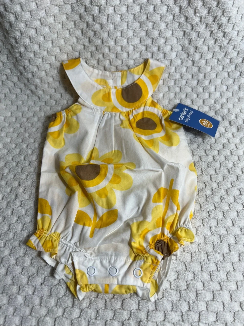 Carter's Yellow Floral Baby Romper - NEWBORN
